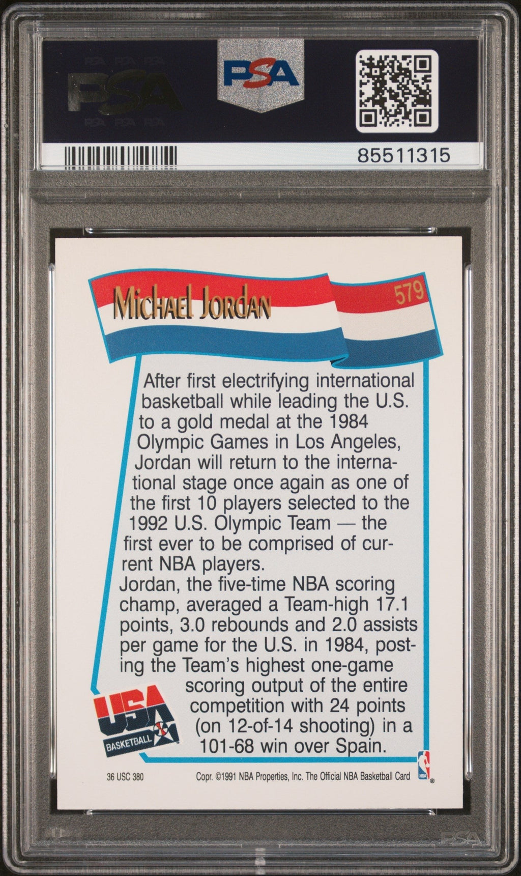 Graded 1991 Hoops Michael Jordan #579 USA Dream Team Basketball Card PSA 10 Gem Mint