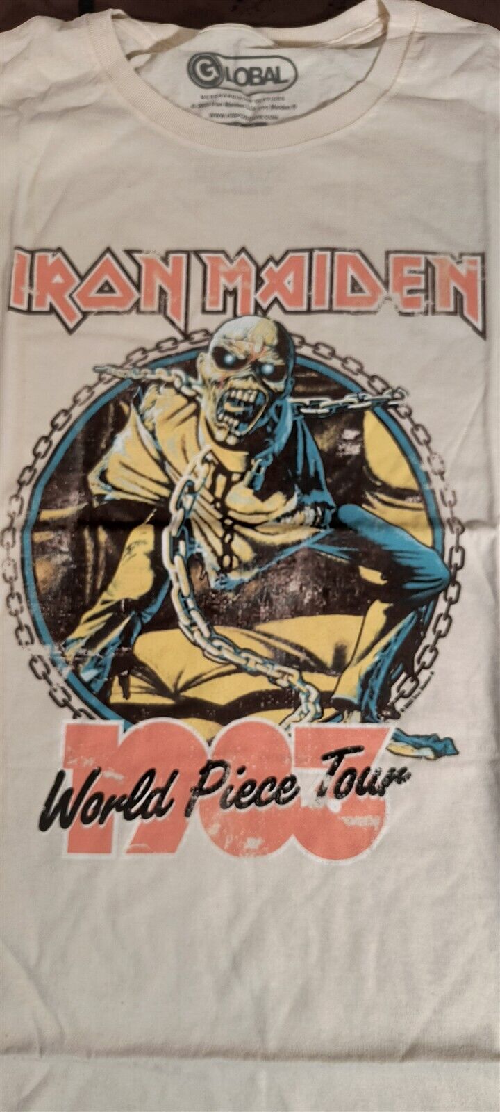 IRON MAIDEN - World Piece 1983 Tour Tan Distressed T-shirt ~Never Worn~ L XL 2XL graphic t-shirt — Mac's Retro Hub
