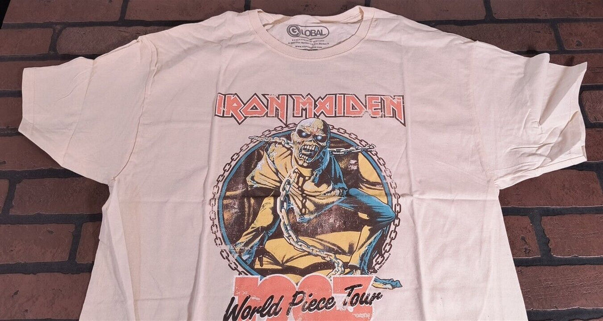 IRON MAIDEN - World Piece 1983 Tour Tan Distressed T-shirt ~Never Worn~ L XL 2XL graphic t-shirt — Mac's Retro Hub