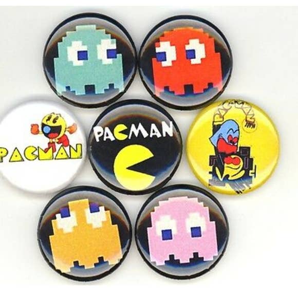 Pinbax Express - Pacman 1980s x 7 1" inch (25mm) pins arcade video game gamer