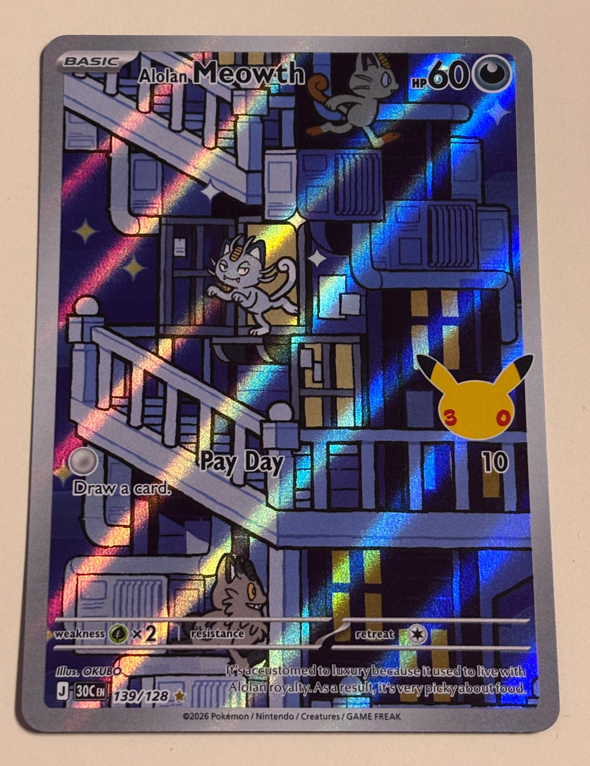 Alolan Meowth 139/128 Holo Rare Pokémon Card — Mac's Retro Hub