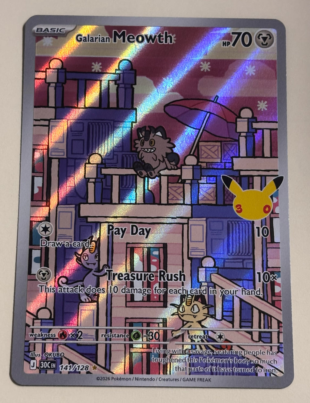 Galarian Meowth 147/128 Holo Rare Pokémon Card — Mac's Retro Hub