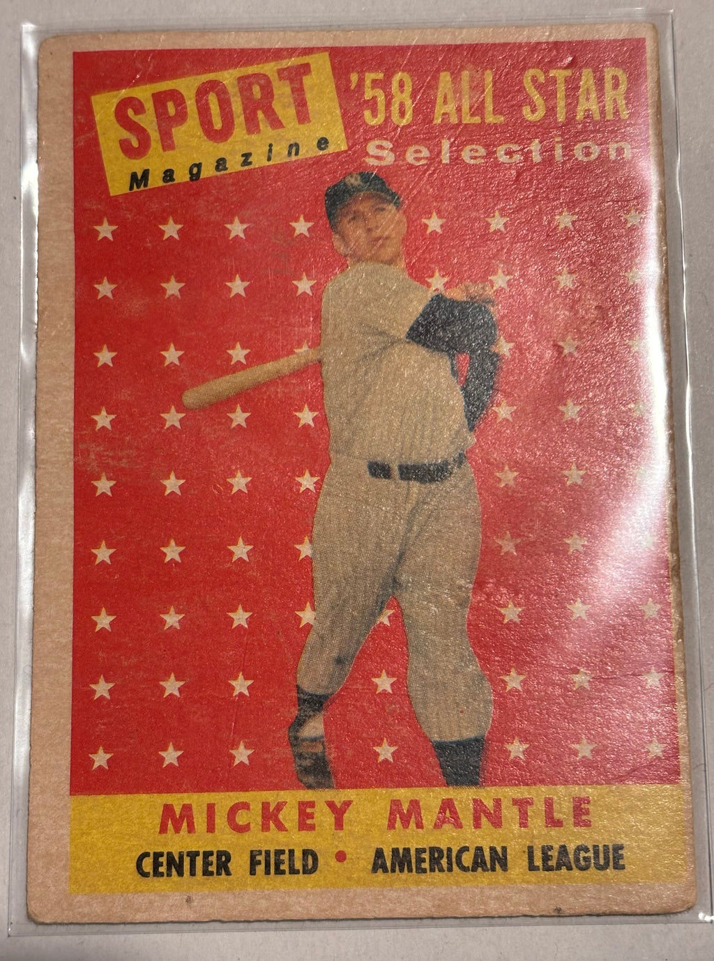 1958 Topps Mickey Mantle #487 – SPORT Magazine All-Star Baseball Card