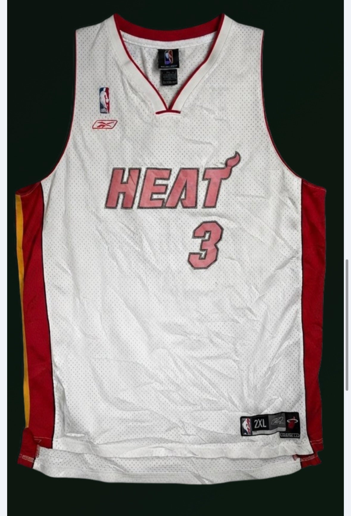 Reebok Miami Heat Dwyane Wade #3 White NBA Basketball Jersey 2XL sports jersey — Mac's Retro Hub