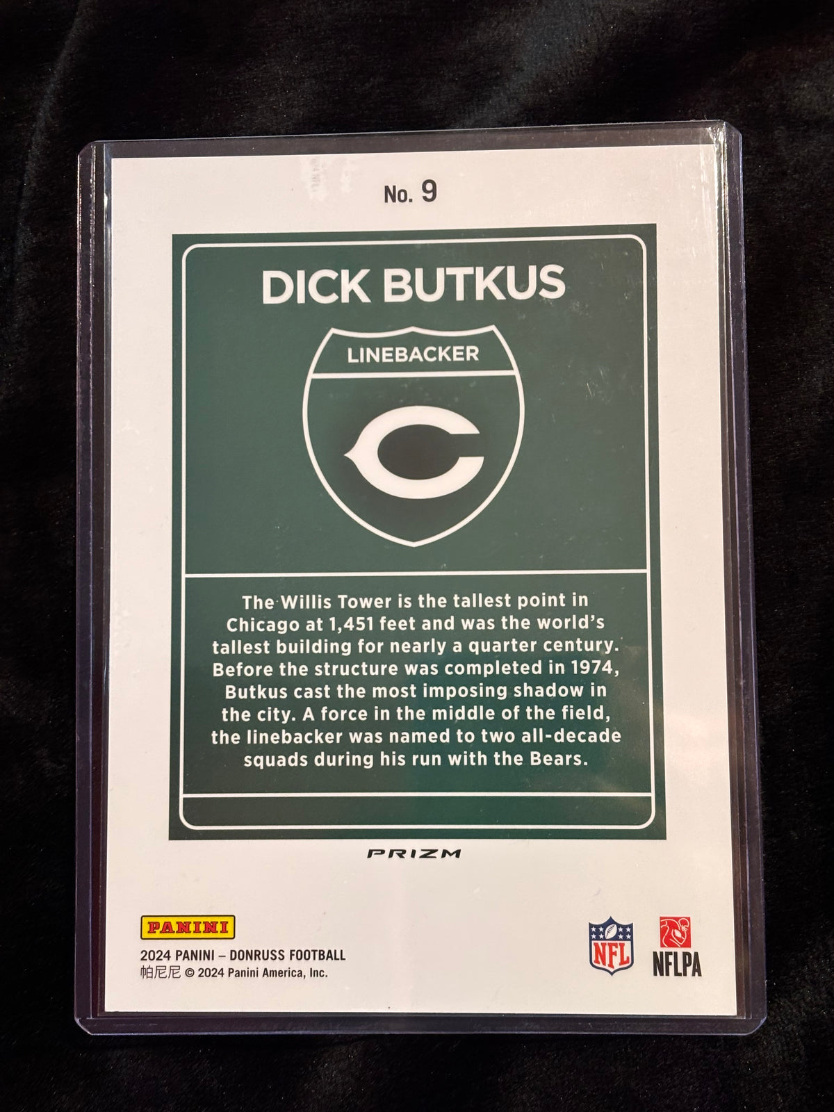 2024 Donruss Dick Butkus Downtown #9 Prizm – Chicago Bears