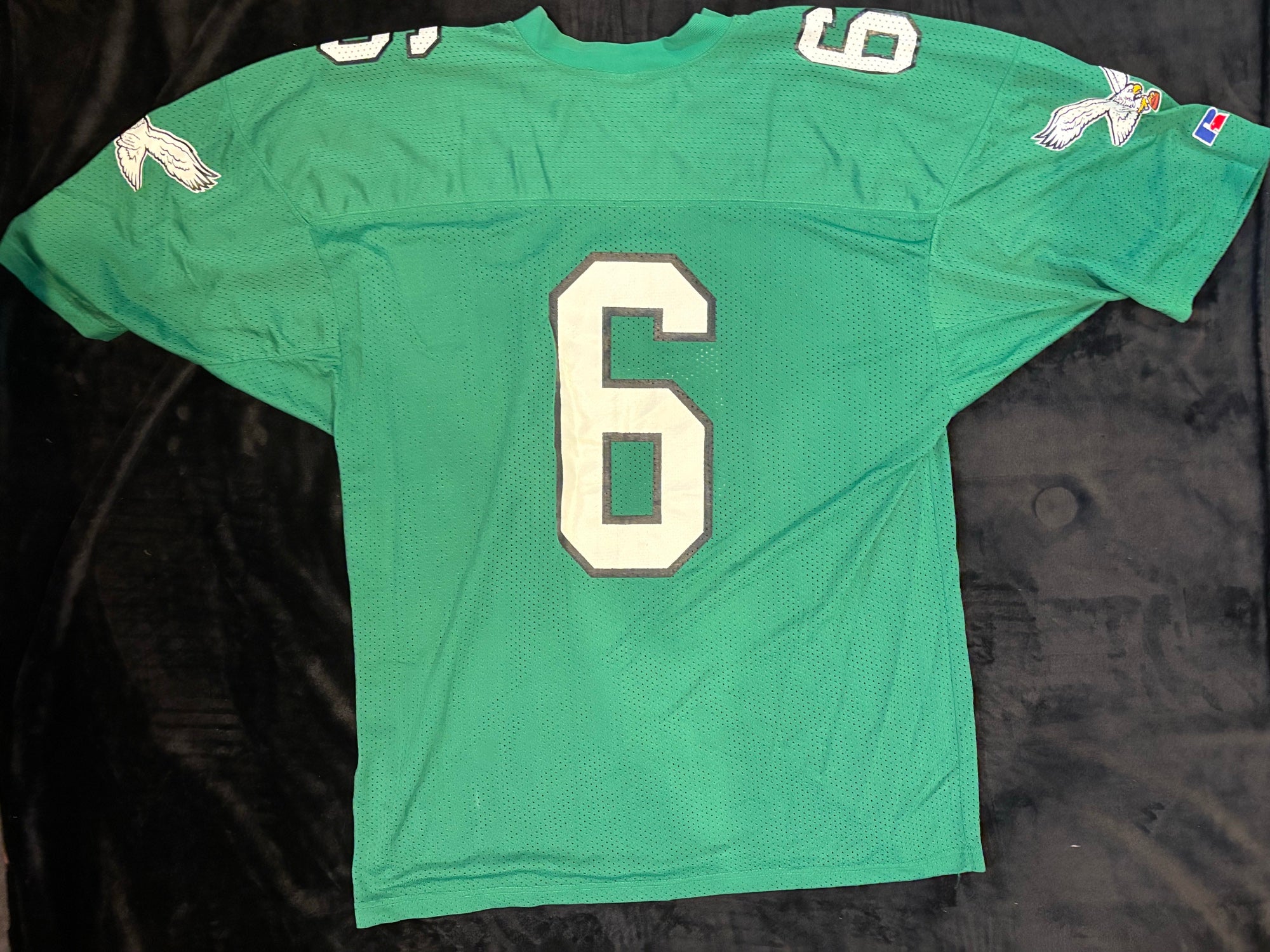 Back of Eagles Russell authentic jersey number 6 winged shoulder patches