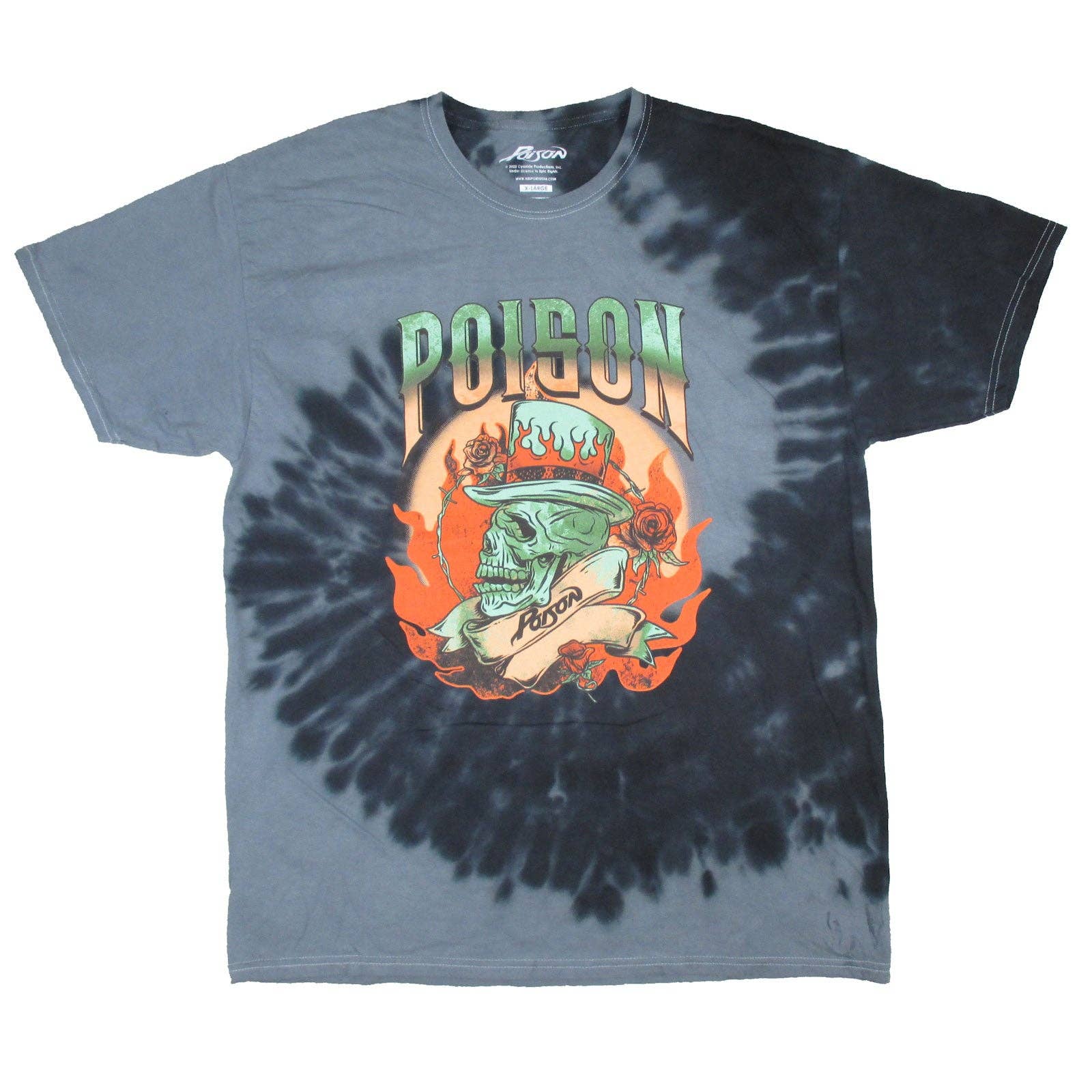 Poison Top Hat Skull Tie Dye Band Tee 80s Hair Metal Rockabilia Youth XL NEW