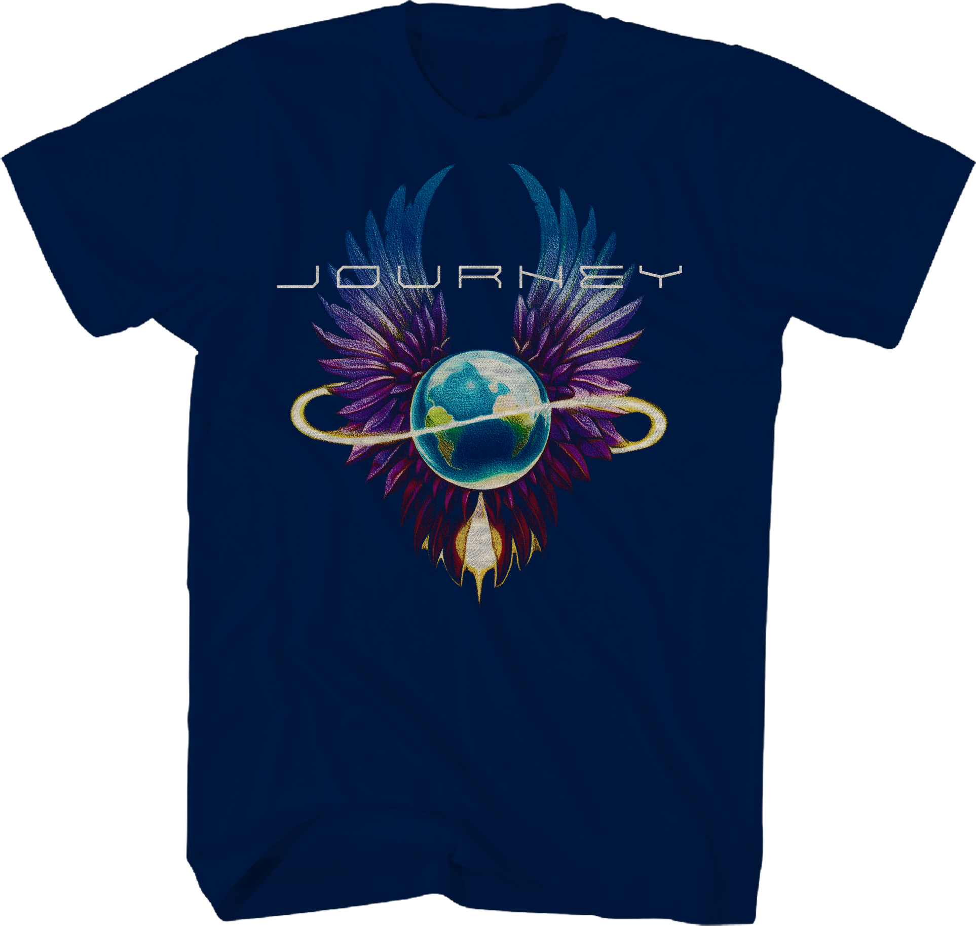 Journey Infinity Wings scarab graphic on blue t-shirt