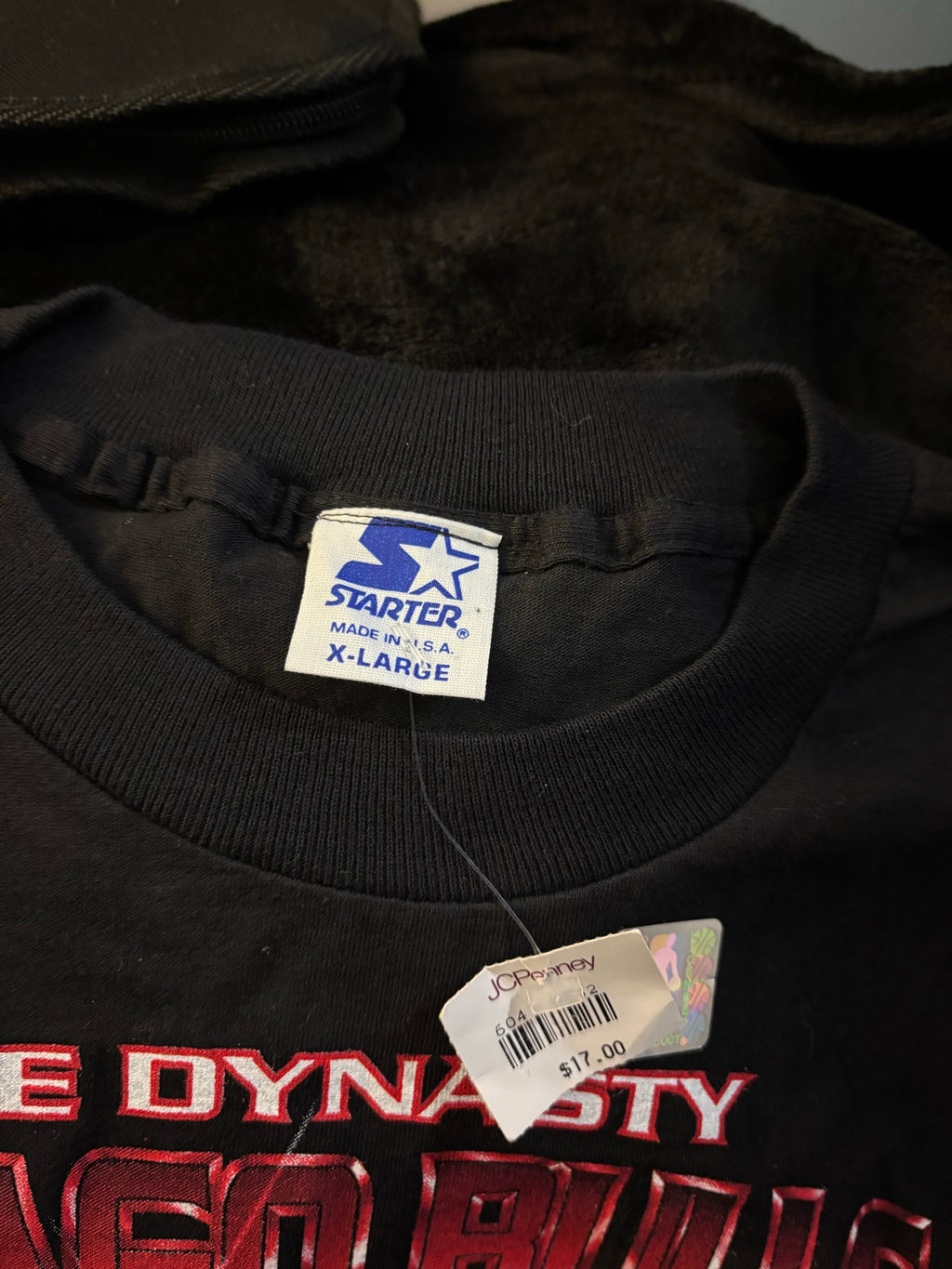 Starter Dynasty Bulls tee graphic detail with five championship trophies