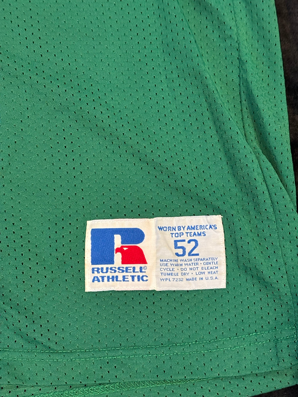 Russell Athletic size 52 neck tag close up