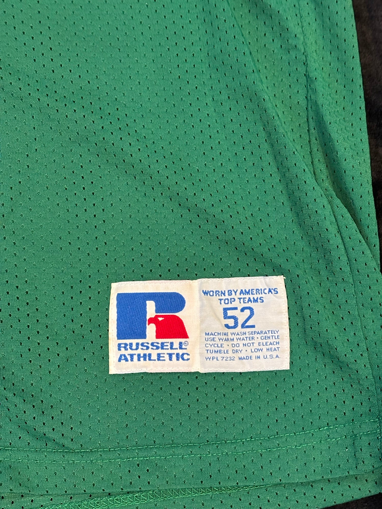Russell Athletic size 52 neck tag close up