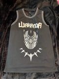 Black Panther Wakanda T'Challa #1 Basketball Jersey - Front view showing Panther mask and Wakanda text