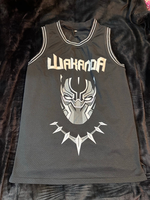 Black Panther Wakanda T'Challa #1 Basketball Jersey - Front view showing Panther mask and Wakanda text